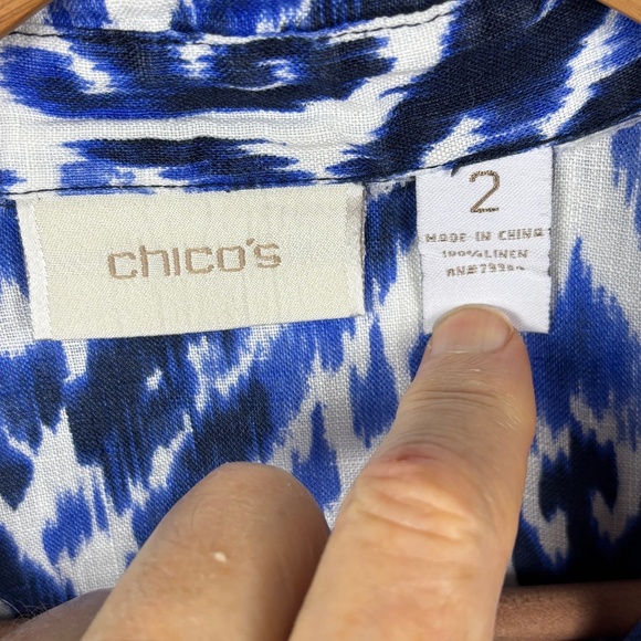 Chico's Long Sleeve Button Down Linen Tunic Shirt Sz 2 = L Breathable Coastal - Picture 3 of 7